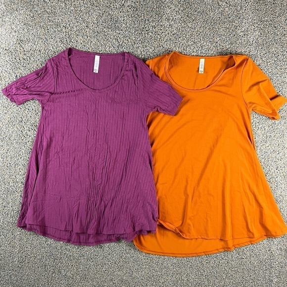Lularoe Perfect T Bundle of 2 Tops Women's Size XXS Purple Ribbed Orange - Picture 1 of 2